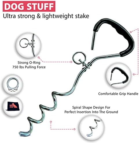 Dogstuff Dog Liaut Cake and Stake | רצועת כלבים בגובה 25 מטר לחצר | נתח נירוסטה חסון 16